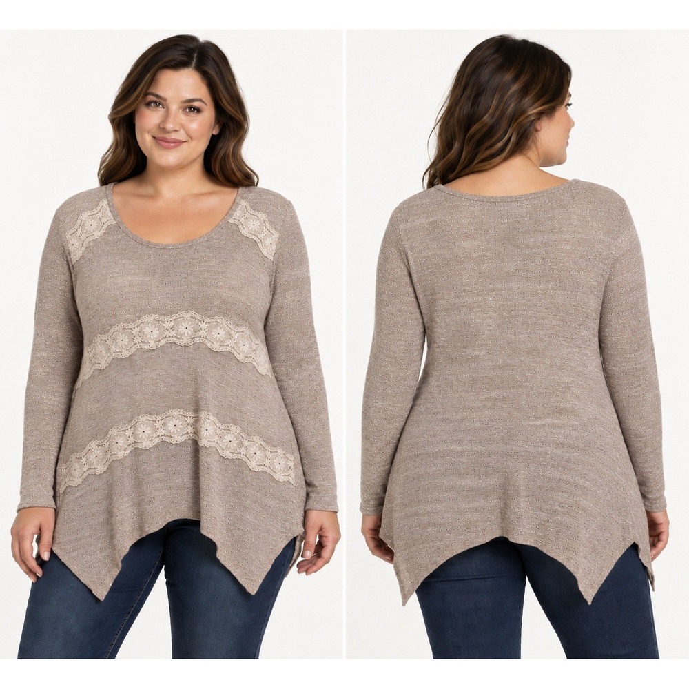 American Rag Co Women's XL Beige Knit Sweater Lace Detail Soft Girl Fairy